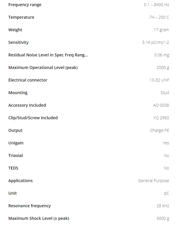 BK壓電電荷型加速度計4382型技術(shù)參數(shù)