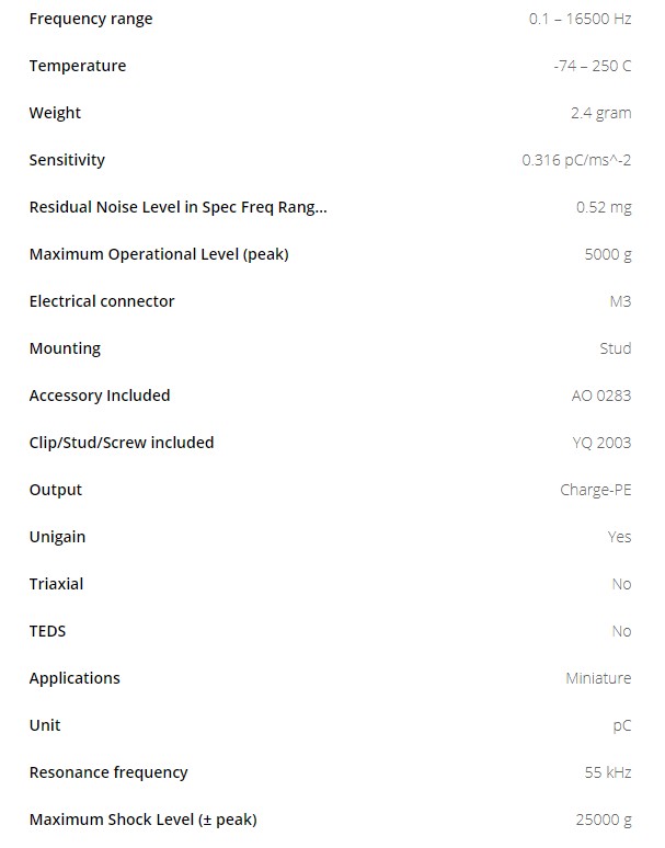 BK壓電電荷型加速度計4393型技術參數